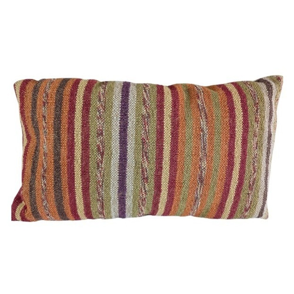 Pottery Barn Kilim Striped Lumbar Pillow Cover 12x20 Multicolor Wool Cotton Boho
